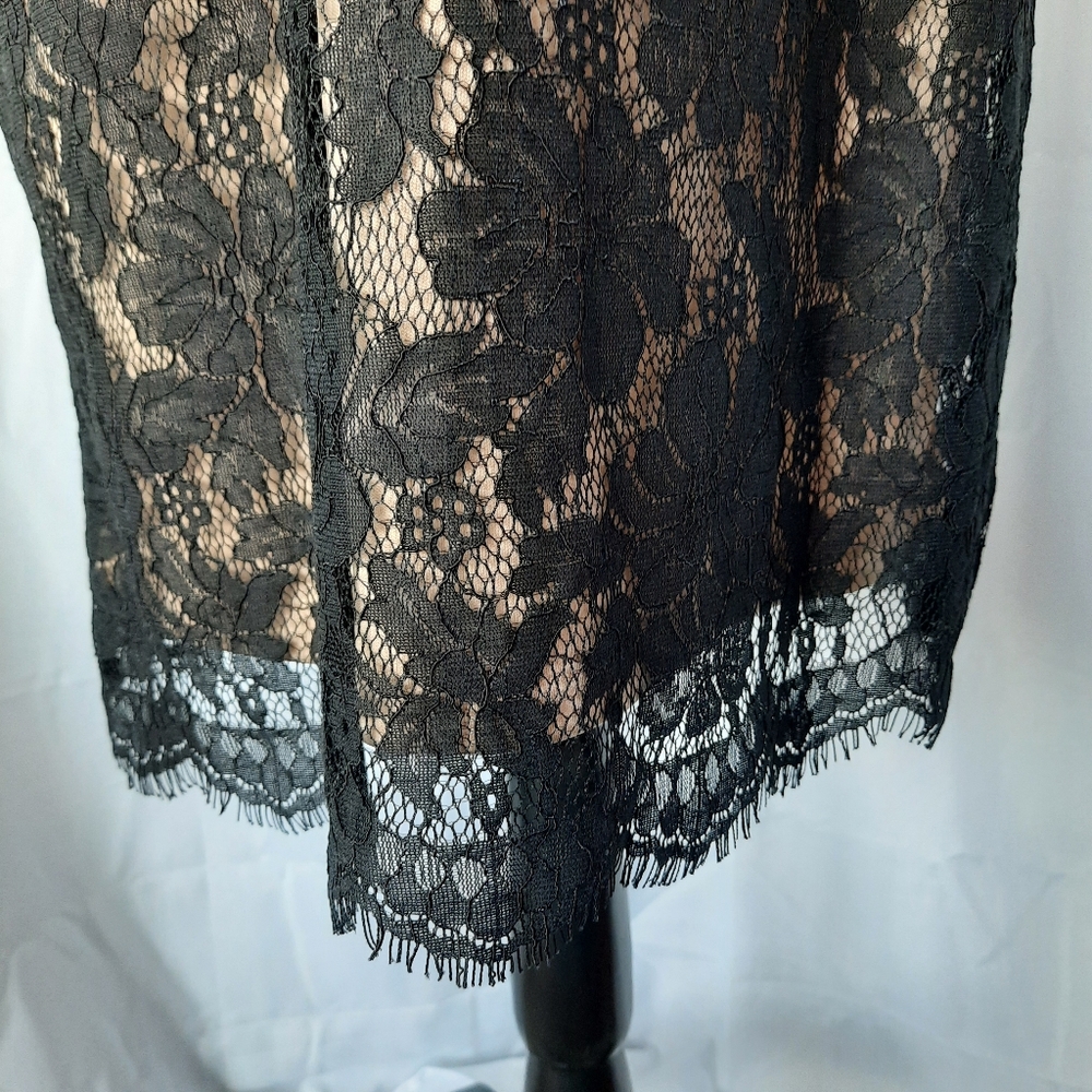 San Souci Black Lace Dress Halter Neck Stretch Midi Lgth Dark Floral - Picture 7 of 14